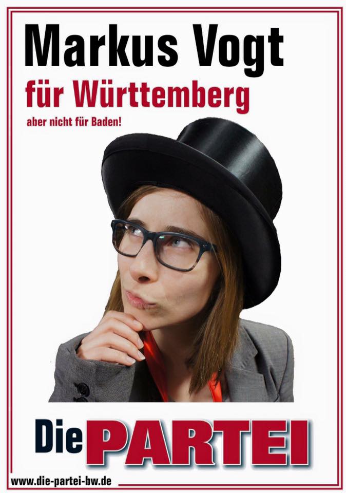 Wahlplakat der PARTEI Markus Vogt als Frau